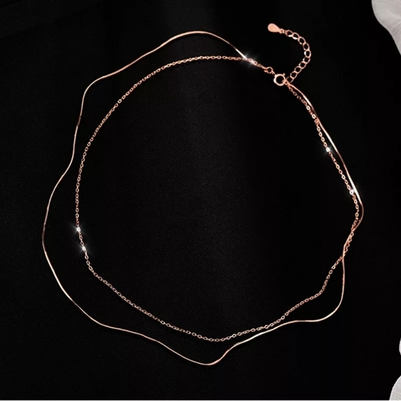 NEW 18k Rose Gold Plated Double Layer Necklace - Picture 5 of 10